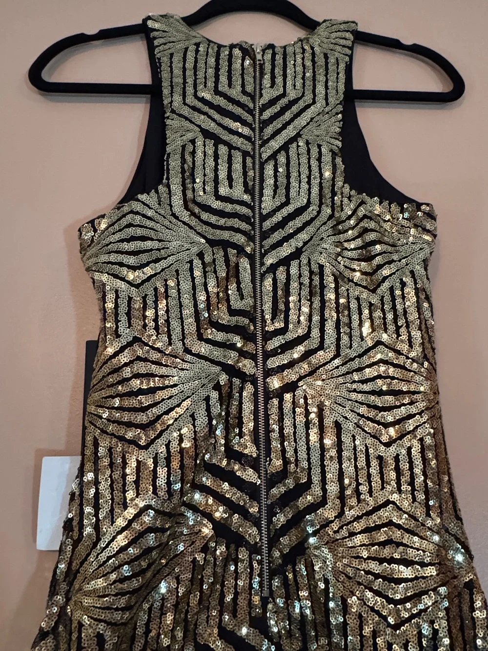 Lulu's Gold and Black Sequin Geometric Mini Dress - Picture 7 of 11